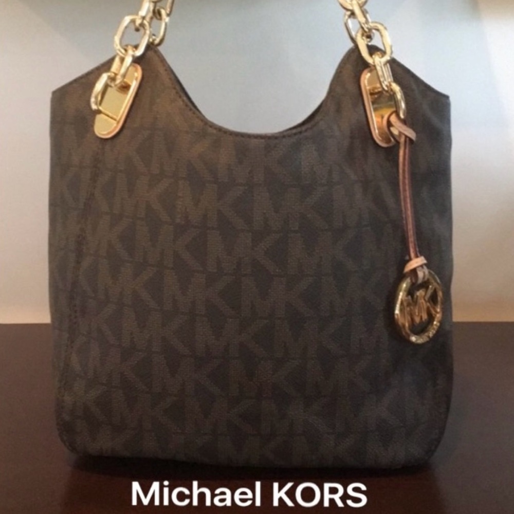 Michael Kors Dark Brown Shoulder Bag with Gold Accents